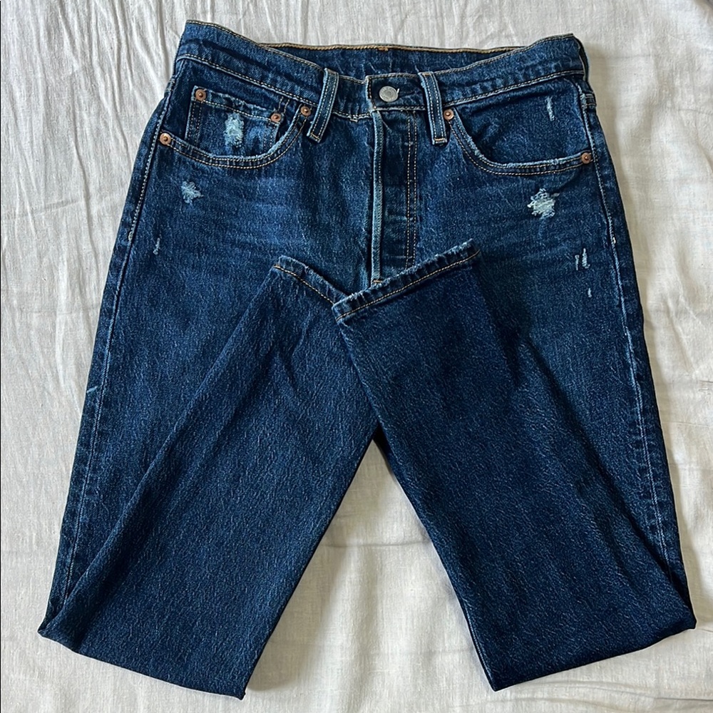 Levi’s 501s Skinny Distressed Dark Blue Jeans
